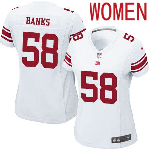 Women New York Giants #58 Carl Banks Nike White Game NFL Jersey->women nfl jersey->Women Jersey